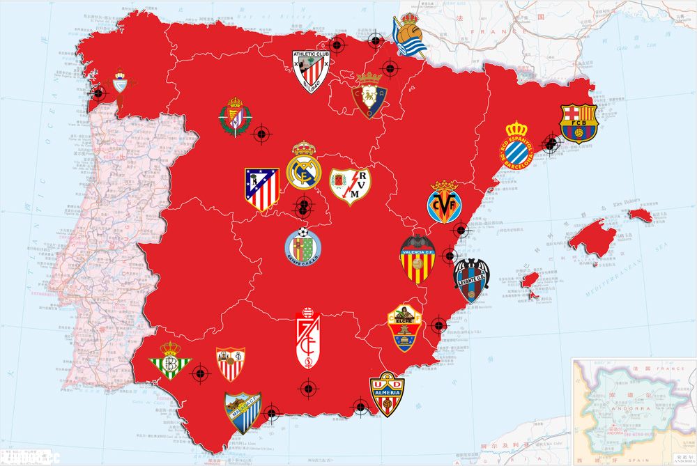 西班牙足球俱乐部地图图片